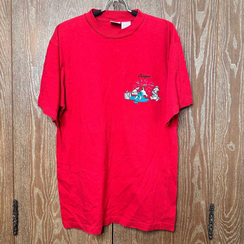 Vintage Disney Store 101 Dalmatians Embroidered Red T-Shirt Large Marjorie Puppy